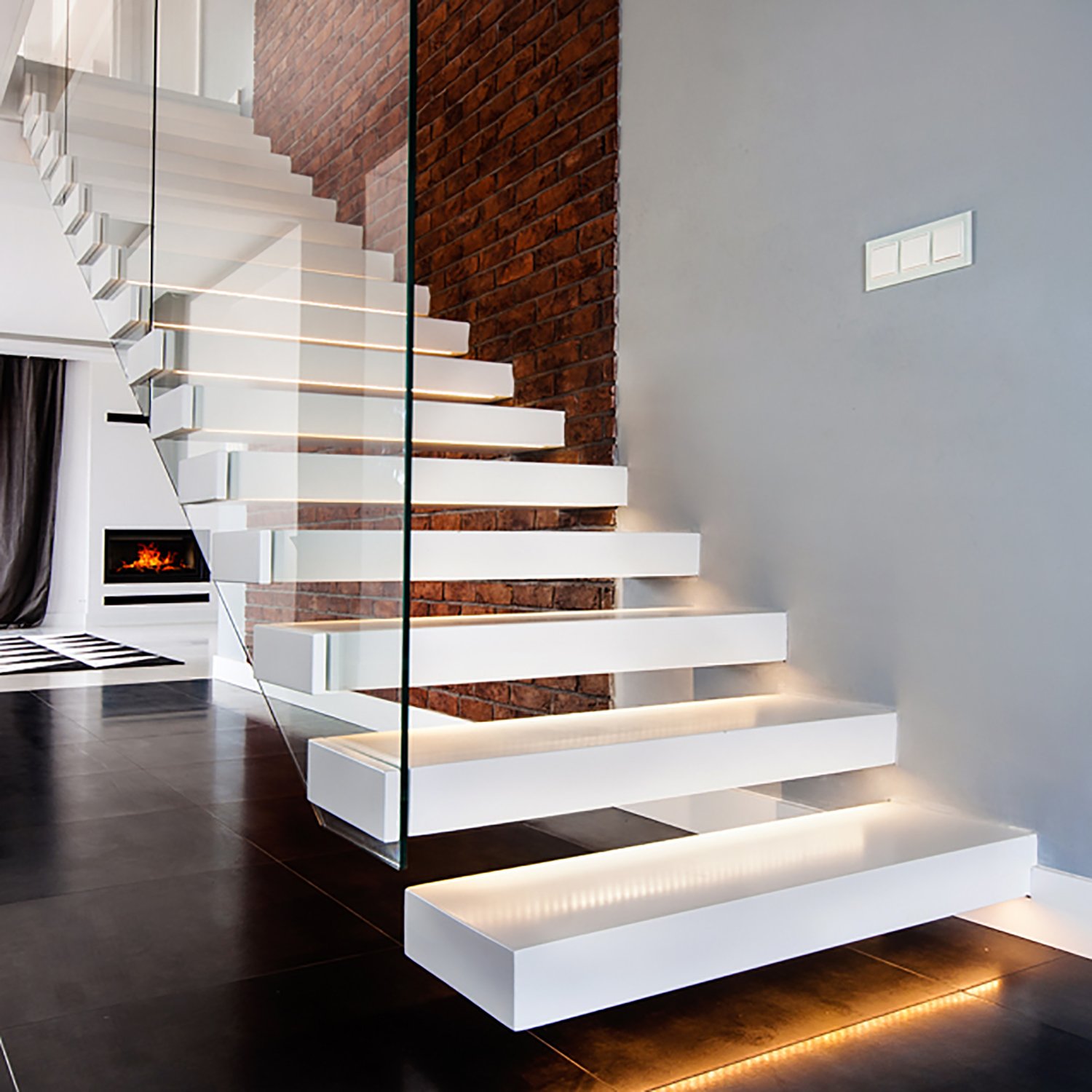 ST34 Modern Withe Corian Floating Stairs with LED